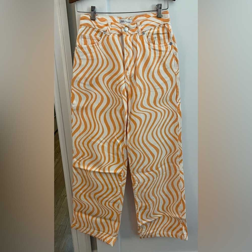 Zara Orange/White Zebra Wave Pant Size 4.